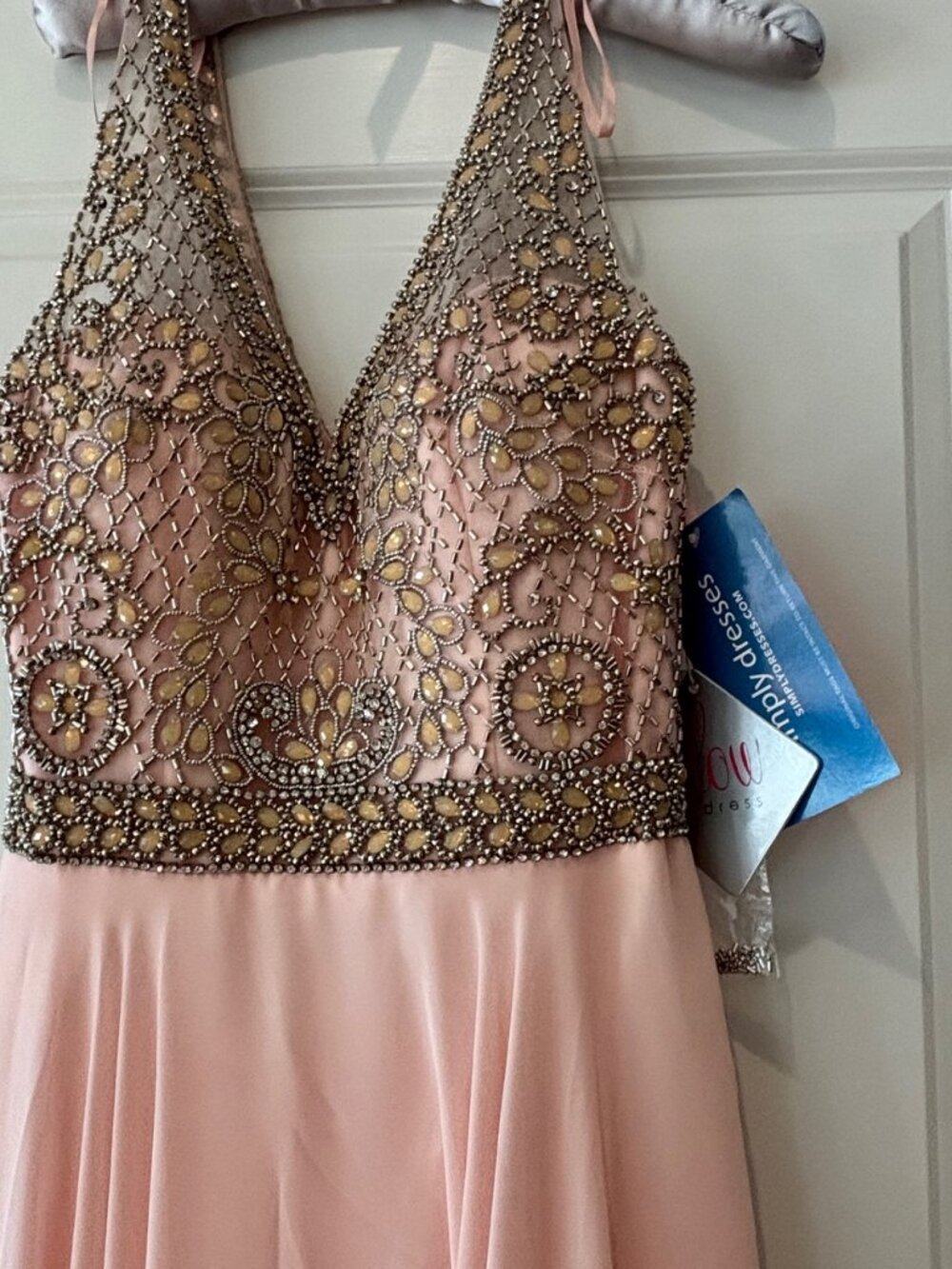 New Glow Brand Pink Dress Hand-Beaded Crystal Bodice Formal Gown Evening  Size 6 - Picture 2 of 5